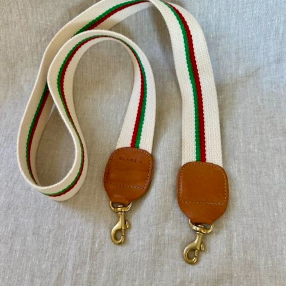Clare V. Crossbody Strap - Natural w/Green & Red Stripes